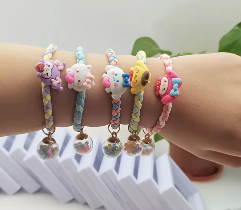 Sanrio 5pc Kawaii Character Hair Tie Set – Hello Kitty, My Melody, Cinnamoroll & Friends with Glass Ball Charm