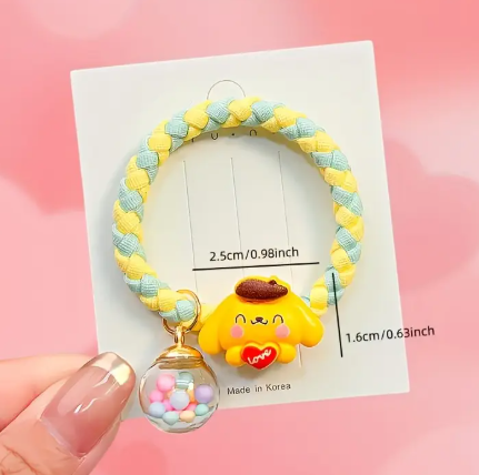Sanrio 5pc Kawaii Character Hair Tie Set – Hello Kitty, My Melody, Cinnamoroll & Friends with Glass Ball Charm