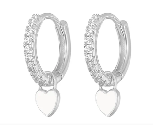 Small Sterling Silver Plated Cubic Zircona with White Dangle Heart