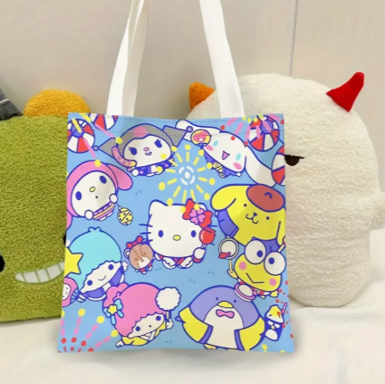 Sanrio Hello Kitty & Friends Foldable Shopping Tote Bag – Colorful Cartoon Reusable Eco Bag for Travel, School, or Gifts