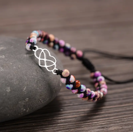 Colorful Jasper Infinity Heart Bracelet – Handmade Adjustable Natural Stone Beaded Gift for Grandmother, Granddaughter, or Loved Ones