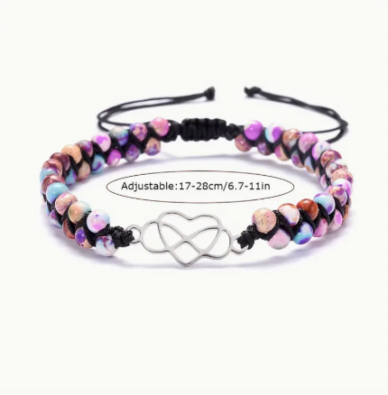 Colorful Jasper Infinity Heart Bracelet – Handmade Adjustable Natural Stone Beaded Gift for Grandmother, Granddaughter, or Loved Ones