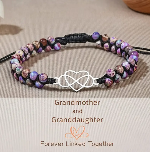 Colorful Jasper Infinity Heart Bracelet – Handmade Adjustable Natural Stone Beaded Gift for Grandmother, Granddaughter, or Loved Ones