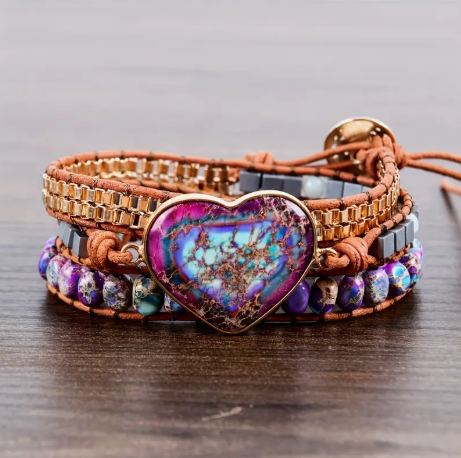 Vintage Jasper Natural Stone Braided Leather Bracelet