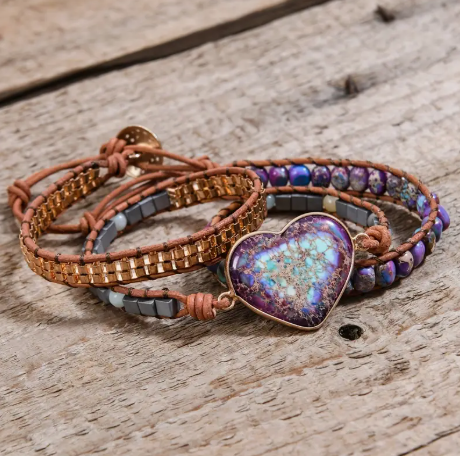 Vintage Jasper Natural Stone Braided Leather Bracelet