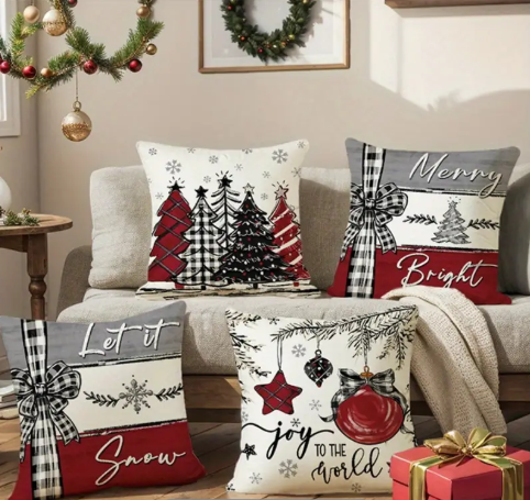 4pcs/ set Merry Christmas Xmas Tree Bow Pillow Covers