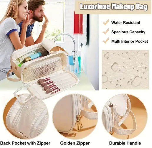 Women’s Large Capacity Cosmetic Bag – Tri-Fold Travel Makeup Organizer