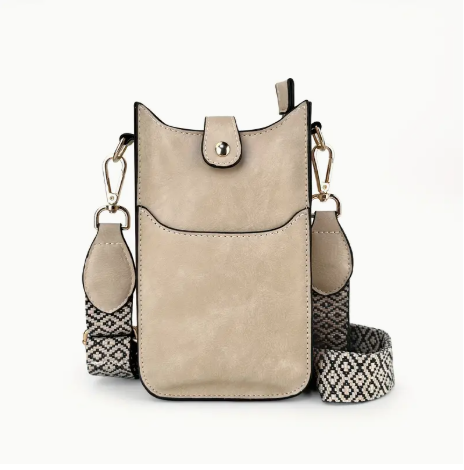 👜 Vegan Leather Crossbody Phone Bag – Beige Mini Shoulder Bag with Adjustable Strap