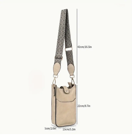 👜 Vegan Leather Crossbody Phone Bag – Beige Mini Shoulder Bag with Adjustable Strap