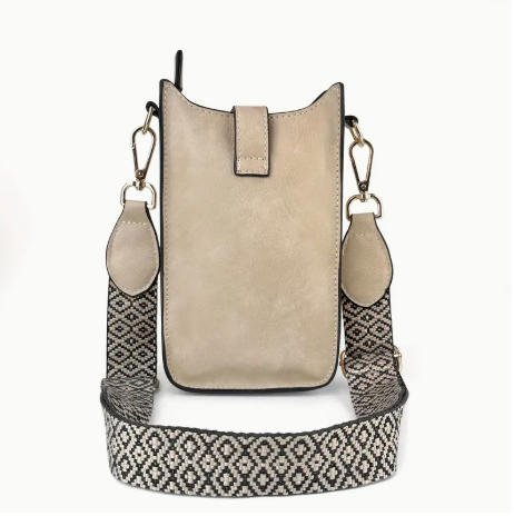 👜 Vegan Leather Crossbody Phone Bag – Beige Mini Shoulder Bag with Adjustable Strap