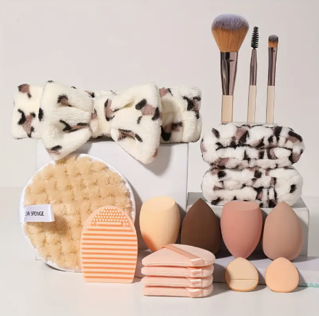 18pcs Makeup Essentials Kit: All-In-One Set with Face Wash Headband