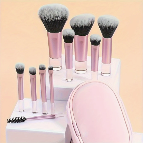10-Piece Mini Travel Makeup Brush Set – Minimalist Design with Portable Storage Bag, Compact Cosmetic Brushes for On-the-Go Beauty