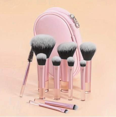 10-Piece Mini Travel Makeup Brush Set – Minimalist Design with Portable Storage Bag, Compact Cosmetic Brushes for On-the-Go Beauty