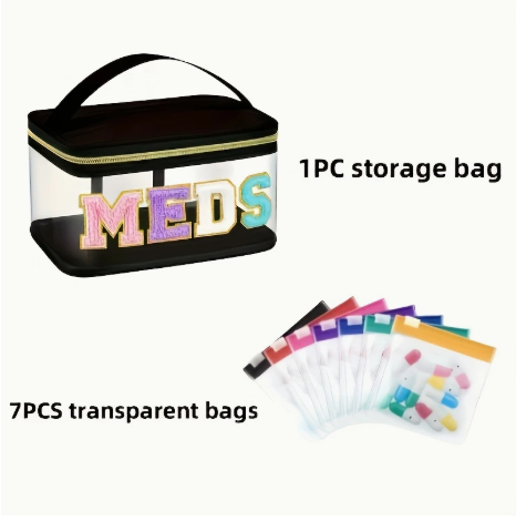Clear Patch Letter Bag with Handle – Travel Medicine Pouch with Chenille Letters
