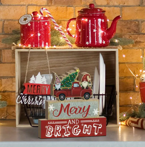 Merry & Bright Gnome Wooden Christmas Decor
