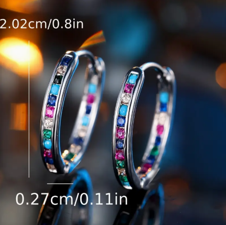 Multi-Colored Zircon Hoop Earrings - Chic 925 Silver Plated Small Round Huggie Hoops for Women