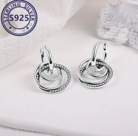 S925 Sterling Silver Fashion Earrings Stacked Multi-Loop Pendant Earrings