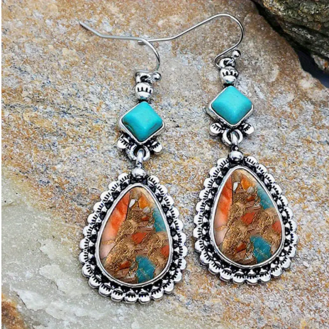 Bohemian Vintage Alloy Earrings with Turquoise Accents