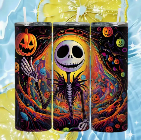 🎃 Jack Skellington Halloween 20oz Stainless Steel Tumbler - Disney Design Insulated Travel Cup with Lid & Straw