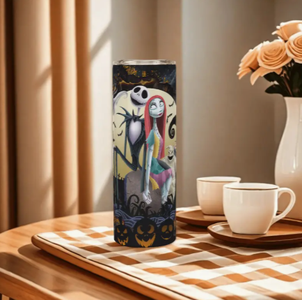 Disney Jack Skellington Halloween Tumbler – 20oz Stainless Steel Insulated Travel Cup with Lid & Straw, Nightmare Before Christmas Gift