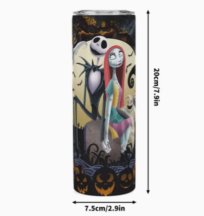 Disney Jack Skellington Halloween Tumbler – 20oz Stainless Steel Insulated Travel Cup with Lid & Straw, Nightmare Before Christmas Gift