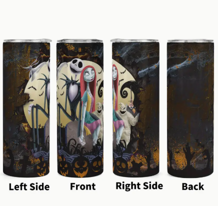 Disney Jack Skellington Halloween Tumbler – 20oz Stainless Steel Insulated Travel Cup with Lid & Straw, Nightmare Before Christmas Gift