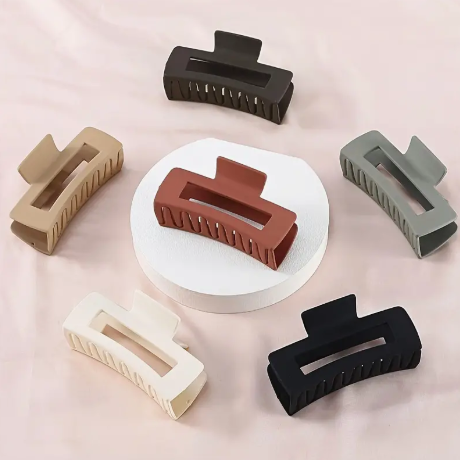 6-Piece Minimalist Oblong Hair Claw Clip Set – Matte Finish, Hollow Design, Strong Hold for Women & Girls
