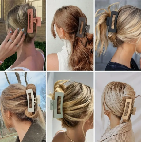 6-Piece Minimalist Oblong Hair Claw Clip Set – Matte Finish, Hollow Design, Strong Hold for Women & Girls