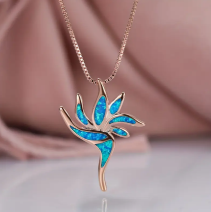 Unique Blue Opal Torch Flame Pendant Necklace – Dainty Fire-Inspired Statement Jewelry for Women