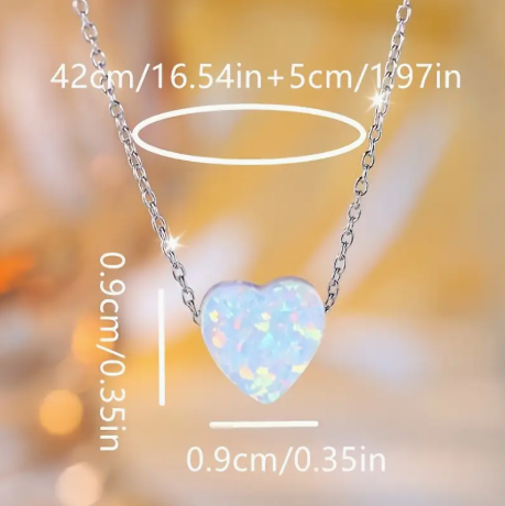 925 Sterling Silver Heart-Shaped White Opal Pendant Necklace