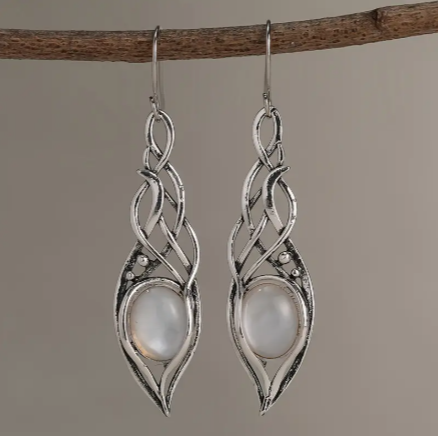 Sterling Silver Plated Opal Teardrop Earrings – Elegant Celtic-Inspired Design, Lightweight Dangle Earrings for Women