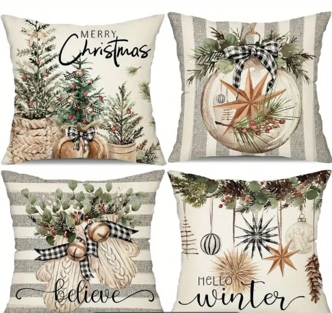 Set of 4 Merry Christmas Pillow Covers
