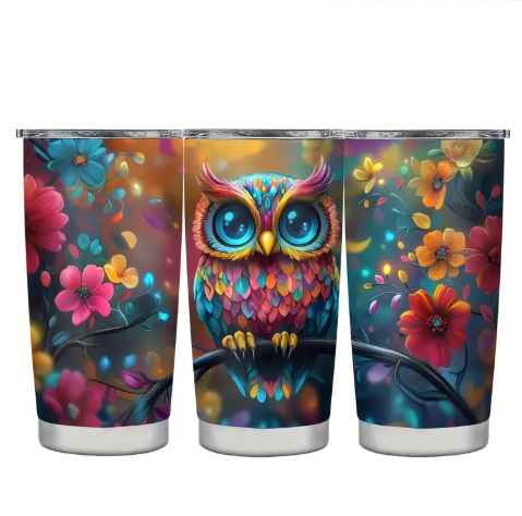 🦉 Vibrant Owl & Floral Fantasy 20oz Stainless Steel Tumbler