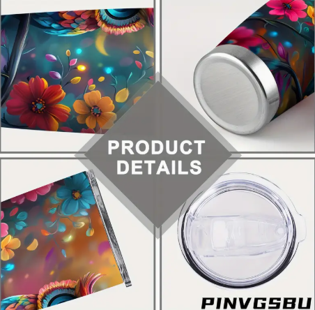 🦉 Vibrant Owl & Floral Fantasy 20oz Stainless Steel Tumbler