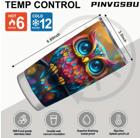 🦉 Vibrant Owl & Floral Fantasy 20oz Stainless Steel Tumbler