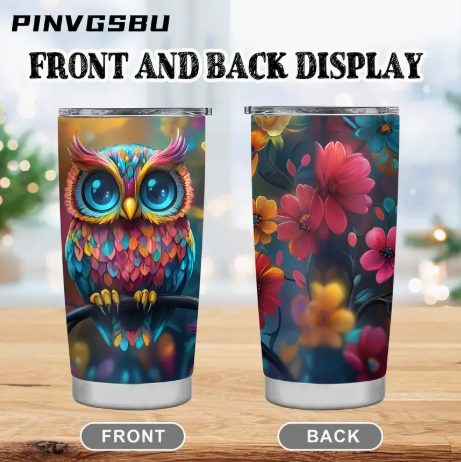 🦉 Vibrant Owl & Floral Fantasy 20oz Stainless Steel Tumbler
