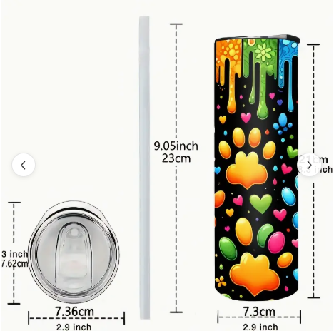 🌈 20oz Rainbow Paw Print Tumbler – Insulated Stainless Steel Travel Mug with Lid & Straw | Reusable Hot & Cold Cup for Pet Lovers, Gift-Boxed