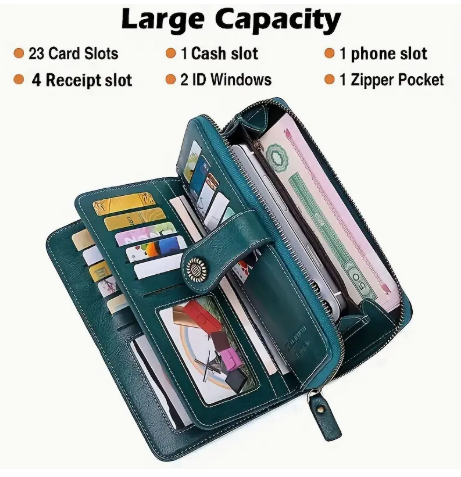 RFID Blocking Wallet for Women – Peacock Blue Large Capacity Wristlet Purse | Travel Passport & Credit Card Holder