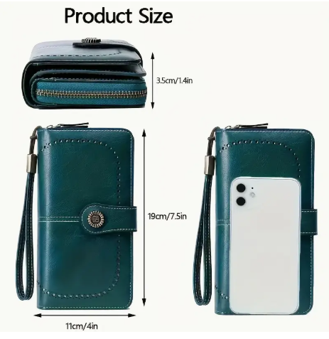 RFID Blocking Wallet for Women – Peacock Blue Large Capacity Wristlet Purse | Travel Passport & Credit Card Holder