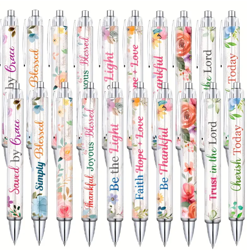 Set of 10 Christian Inspirational Pens for Women – Floral Designs, Bible Verses & Faith Quotes | Retractable Ballpoint Pens
