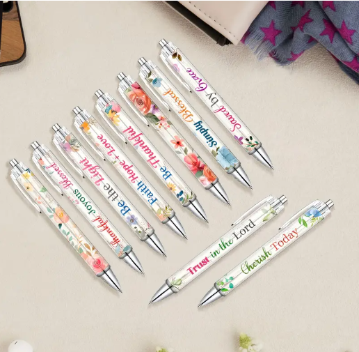 Set of 10 Christian Inspirational Pens for Women – Floral Designs, Bible Verses & Faith Quotes | Retractable Ballpoint Pens