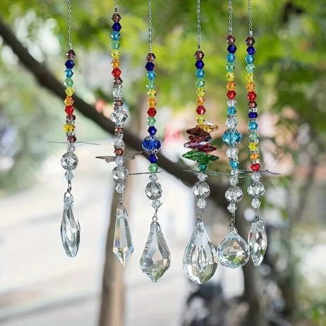 6-Piece Rainbow Crystal Prism Suncatcher Set – Hanging Window Ornaments for Home & Garden Decor