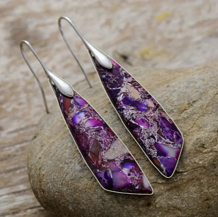 Purple Turquoise Drop Earrings – Retro Fashion Boho Dangle Earrings for Women, Lightweight Statement Jewelry