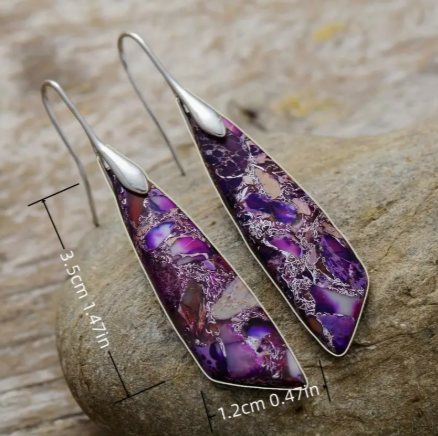 Purple Turquoise Drop Earrings – Retro Fashion Boho Dangle Earrings for Women, Lightweight Statement Jewelry