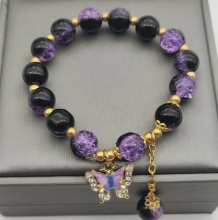 Glass Bead Bracelet with Butterfly Charm