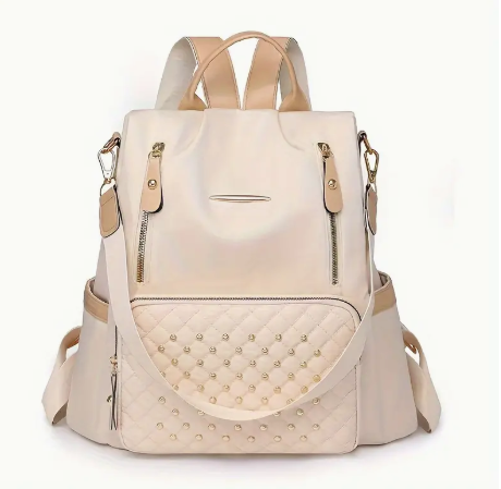 Quilted Backpack - Beige