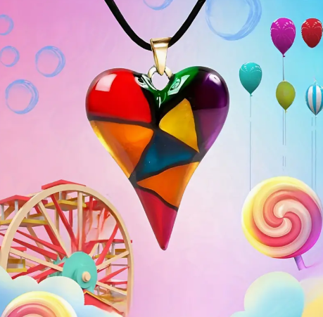 Colorful Geometric Heart Pendant Necklace – Bold Statement Jewelry for Birthdays & Special Gifts