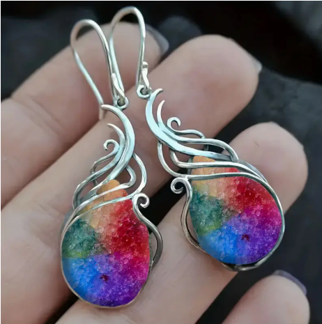 Mosaic Resin Bohemian Dangle Earrings – Colorful Lightweight Statement Jewelry for Women