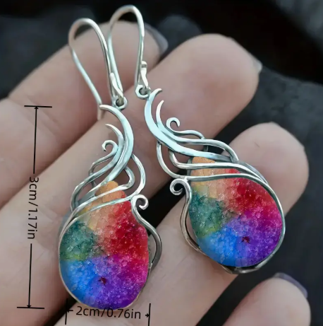 Mosaic Resin Bohemian Dangle Earrings – Colorful Lightweight Statement Jewelry for Women