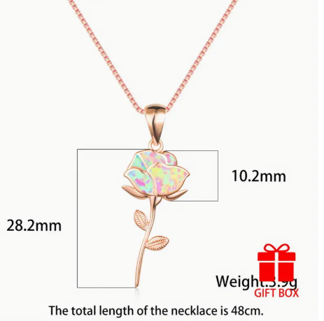 Rose Gold Rose Pendant Necklace with White Opal – Elegant Valentine’s Day Gift for Her | Dainty Rose Necklace with Gift Box